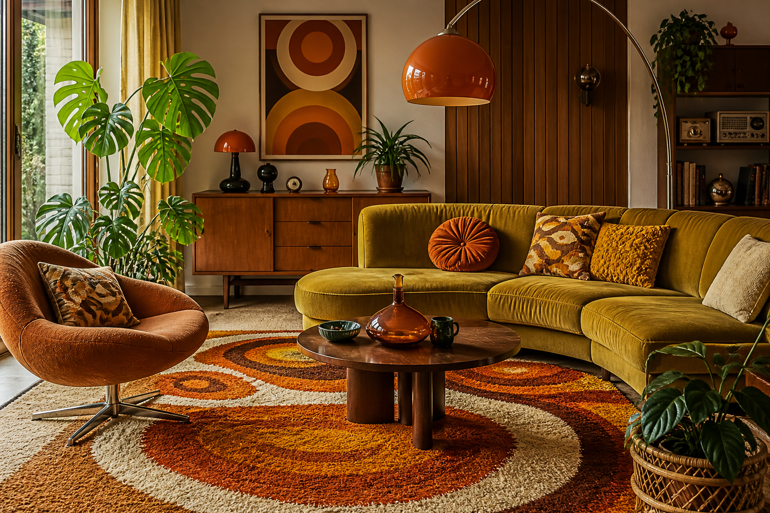 Woonkamer inrichten met jaren 70 interieur