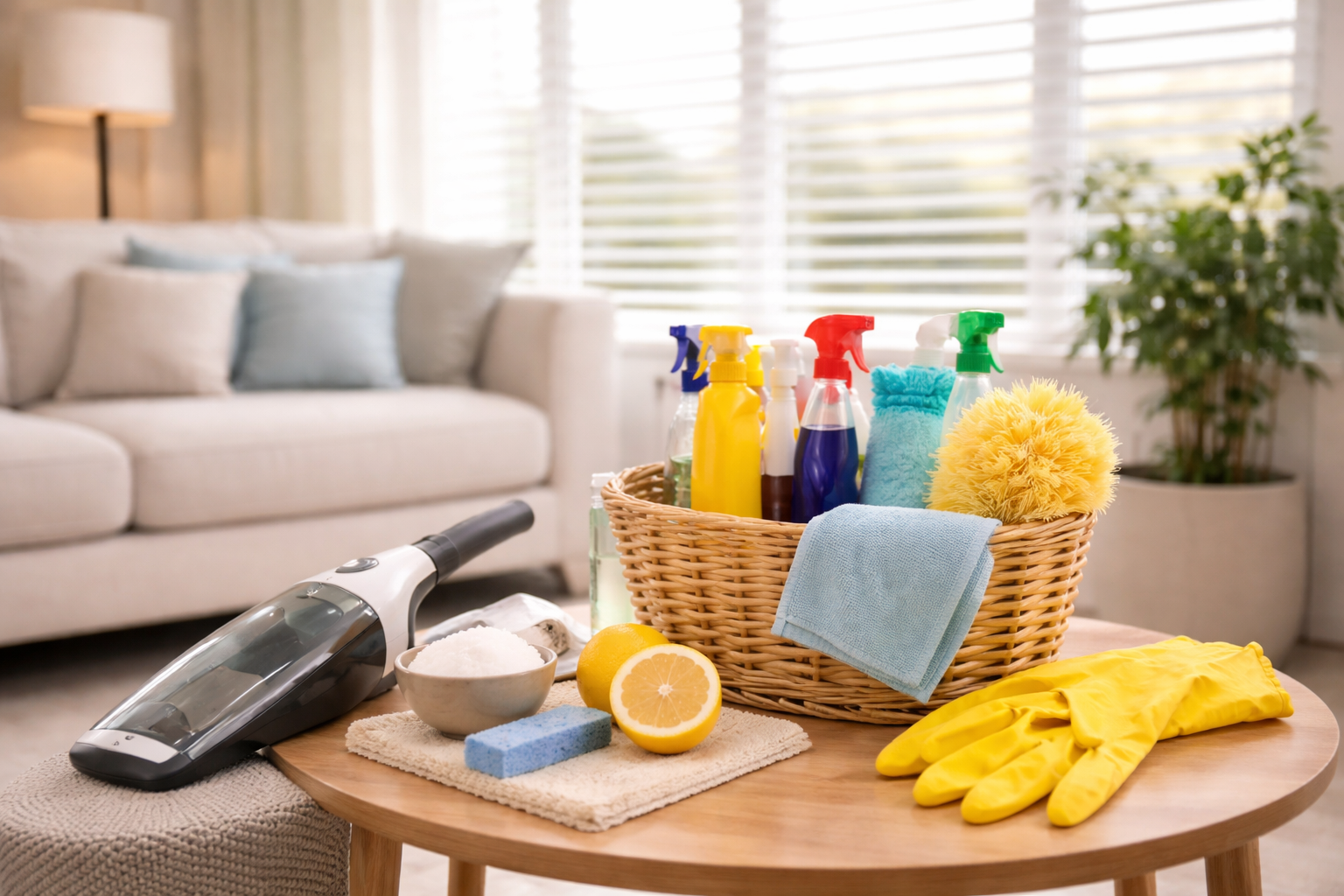 Spullen voor het schoonmaken van raamdecoratie